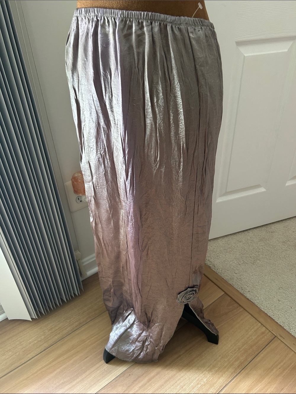 Metallic Lavender Maxi Skirt with Elastic Waist